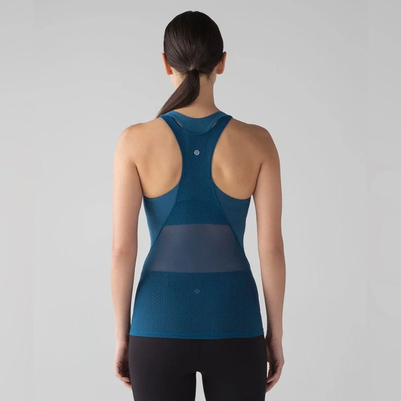 Lululemon Body Con Tank Poseidon Blue Mesh Back Size 4 W1AFDS - Picture 2 of 6